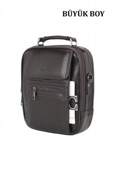 Büyük Boy Kasalı Erkek El Çantası Omuz Askılı Metal Gövde Su Geçirmez Kahverengi