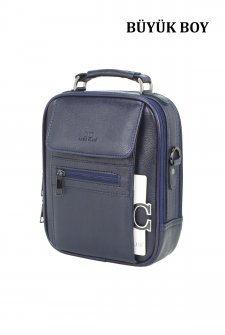 Büyük Boy Kasalı Erkek El Çantası Omuz Askılı Metal Gövde Su Geçirmez Lacivert