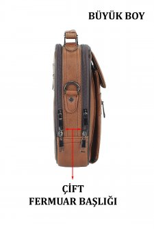 Büyük Boy Kasalı Erkek El Çantası Omuz Askılı Metal Gövde Su Geçirmez Taba