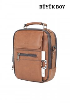 Büyük Boy Kasalı Erkek El Çantası Omuz Askılı Metal Gövde Su Geçirmez Taba