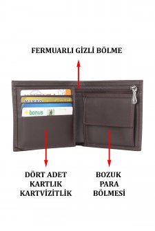 Case Club Hakiki Deri Erkek Kartlık Cüzdan Ehliyet Kimlik Madeni Ve Kağıt Para Bölmeli Kahverengi