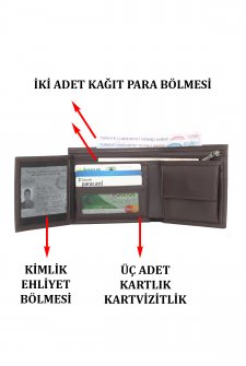 Case Club Hakiki Deri Erkek Kartlık Cüzdan Ehliyet Kimlik Madeni Ve Kağıt Para Bölmeli Kahverengi