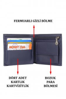 Case Club Hakiki Deri Erkek Kartlık Cüzdan Ehliyet Kimlik Madeni Ve Kağıt Para Bölmeli Lacivert