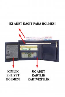Case Club Hakiki Deri Erkek Kartlık Cüzdan Ehliyet Kimlik Madeni Ve Kağıt Para Bölmeli Lacivert