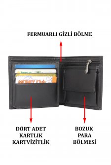 Case Club Hakiki Deri Erkek Kartlık Cüzdan Ehliyet Kimlik Madeni Ve Kağıt Para Bölmeli Siyah
