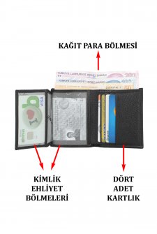 Case Club Hakiki Deri Erkek Kartlık Cüzdan Ehliyet Kimlik Ve Kağıt Para Bölmeli  Siyah