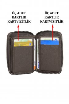 Case Club Hakiki Deri Fermuarlı Erkek Kartlık Ehliyet Kimlik Ve Kağıt Para Bölmeli Kahverengi