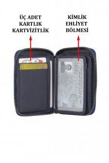 Case Club Hakiki Deri Fermuarlı Erkek Kartlık Ehliyet Kimlik Ve Kağıt Para Bölmeli Lacivert