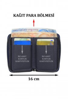 Case Club Hakiki Deri Fermuarlı Erkek Kartlık Ehliyet Kimlik Ve Kağıt Para Bölmeli Lacivert