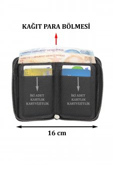 Case Club Hakiki Deri Fermuarlı Erkek Kartlık Ehliyet Kimlik Ve Kağıt Para Bölmeli Siyah