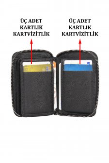 Case Club Hakiki Deri Fermuarlı Erkek Kartlık Ehliyet Kimlik Ve Kağıt Para Bölmeli Siyah