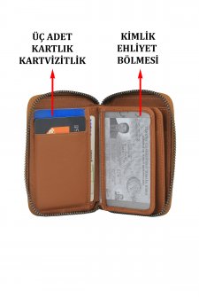 Case Club Hakiki Deri Fermuarlı Erkek Kartlık Ehliyet Kimlik Ve Kağıt Para Bölmeli Taba