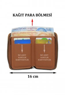 Case Club Hakiki Deri Fermuarlı Erkek Kartlık Ehliyet Kimlik Ve Kağıt Para Bölmeli Taba