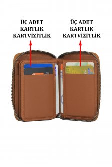 Case Club Hakiki Deri Fermuarlı Erkek Kartlık Ehliyet Kimlik Ve Kağıt Para Bölmeli Taba