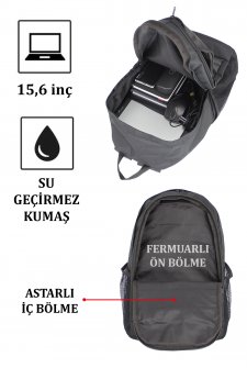 Case Club Laptop Sırt Çantası 15,6 inç Su Geçirmez Kumaş Siyah-Gri