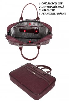 CASE CLUB Unisex Evrak Çantası 15,6 Laptop Bölmeli Bordo