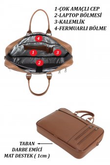 Case Club Unisex Evrak Çantası 17,3 inç Laptop Bölmeli Taba