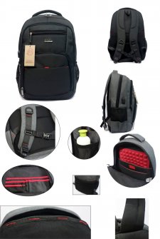 Case Club Usb Aparatlı Erkek Sırt Çantası Laptop Bölmeli Darbe Emici Koruma Su Geçirmez Kumaş Gri