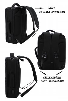 CASE CLUB USB Aparatlı Fonksiyonel Laptop Sırt Çantası 15,6 inç Siyah