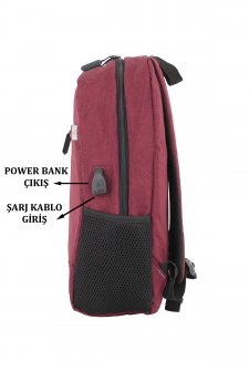 Case Club Usb Aparatlı  İthal Laptop Sırt Çantası 15,6 inç Su Geçirmez Kumaş Bordo