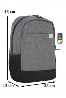 Case Club Usb Aparatlı  İthal Laptop Sırt Çantası 15,6 inç Su Geçirmez Kumaş Gri