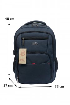 Case Club Usb Aparatlı Laptop Sırt Çantası 17,3'' 16'' 15,6'' inç Darbe Emici Koruma Su Geçirmez Kumaş Lacivert