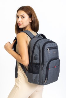 Case Club Usb Aparatlı Macbook Laptop Sırt Çantası 13.3'' 14'' Inç Darbe Emici Koruma Su Geçirmez Kumaş Siyah Gri