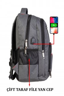 Case Club Usb Aparatlı Macbook Laptop Sırt Çantası 13.3'' 14'' Inç Darbe Emici Koruma Su Geçirmez Kumaş Siyah Gri