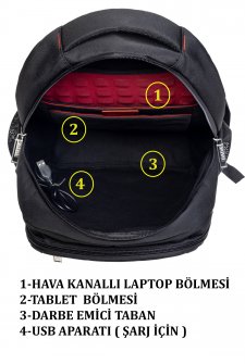 Case Club Usb Aparatlı Macbook Laptop Sırt Çantası 13.3'' 14'' Inç Darbe Emici Koruma Su Geçirmez Kumaş Siyah Gri