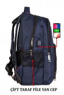 Case Club Usb Aparatlı Macbook Laptop Sırt Çantası 13.3'' 14'' Inç Darbe Emici Koruma Su Geçirmez Kumaş Siyah Lacivert