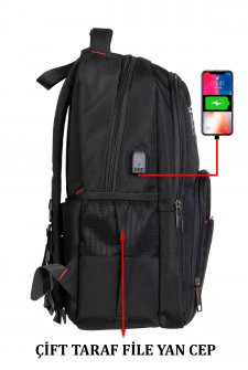 Case Club Usb Aparatlı Macbook Laptop Sırt Çantası 13.3'' 14'' Inç Darbe Emici Koruma Su Geçirmez Kumaş Siyah Siyah