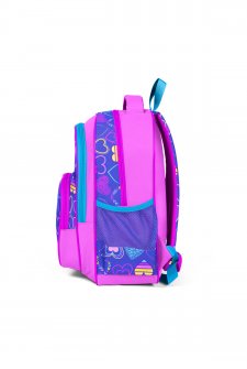 Coral High Kids Açık Pembe Lavanta Kalp Desenli Üç Bölmeli Okul Sırt Çantası 23401
