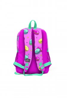 Coral High Kids Açık Pembe Su Yeşili Makaron Desenli Dört Bölmeli Okul Sırt Çantası 23462