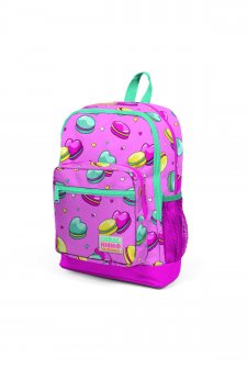 Coral High Kids Açık Pembe Su Yeşili Makaron Desenli Dört Bölmeli Okul Sırt Çantası 23462
