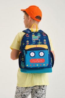 Coral High Kids Lacivert Çivit Robot Desenli Dört Bölmeli Okul Sırt Çantası 23472