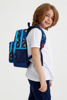 Coral High Kids Lacivert Mavi Dinazor Desenli Dört Bölmeli Okul Sırt Çantası 23115