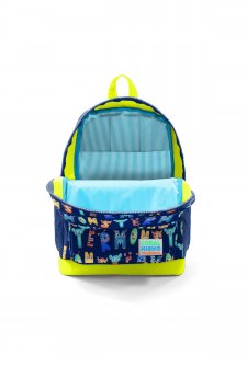 Coral High Kids Lacivert Neon Sarı Monster Desenli Dört Bölmeli Okul Sırt Çantası 23726