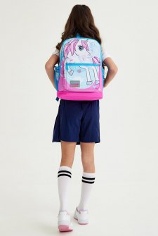 Coral High Kids Mavi Neon Pembe Ünicorn Desenli Dört Bölmeli Okul Sırt Çantası 23711