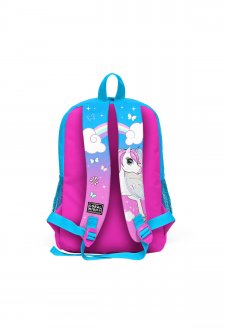 Coral High Kids Mavi Neon Pembe Ünicorn Desenli Dört Bölmeli Okul Sırt Çantası 23711