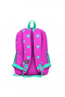 Coral High Kids Neon Pembe Su Yeşili Kalp Desenli Dört Bölmeli Okul Sırt Çantası 23113