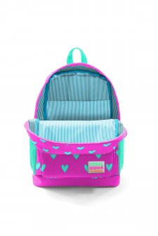 Coral High Kids Neon Pembe Su Yeşili Kalp Desenli Dört Bölmeli Okul Sırt Çantası 23113