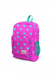 Coral High Kids Neon Pembe Su Yeşili Kalp Desenli Dört Bölmeli Okul Sırt Çantası 23113