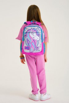 Coral High Kids Pembe Gümüş Simli Unicorn Desenli Üç Bölmeli Okul Sırt Çantası 14383