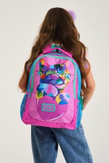 Coral High Kids Pembe Mavi Simli Kedi Desenli Üç Bölmeli Okul Sırt Çantası 14387