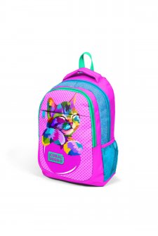 Coral High Kids Pembe Mavi Simli Kedi Desenli Üç Bölmeli Okul Sırt Çantası 14387