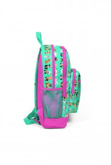 Coral High Kids Su Yeşili Neon Pembe Köpek Desenli Dört Bölmeli Okul Sırt Çantası 23465