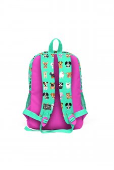 Coral High Kids Su Yeşili Neon Pembe Köpek Desenli Dört Bölmeli Okul Sırt Çantası 23465