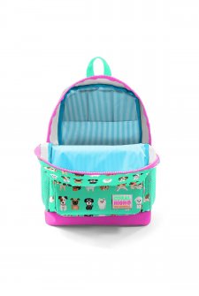 Coral High Kids Su Yeşili Neon Pembe Köpek Desenli Dört Bölmeli Okul Sırt Çantası 23465