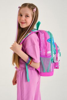 Coral High Kids Su Yeşili Pembe Kedi Desenli Dört Bölmeli Okul Sırt Çantası 23707