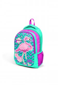Coral High Kids Su Yeşili Pembe Simli Flamingo Desenli Üç Bölmeli Okul Sırt Çantası 14382